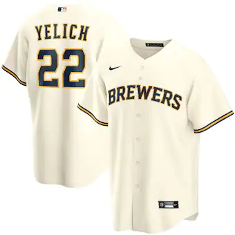 youth nike christian yelich cream milwaukee brewers home re
